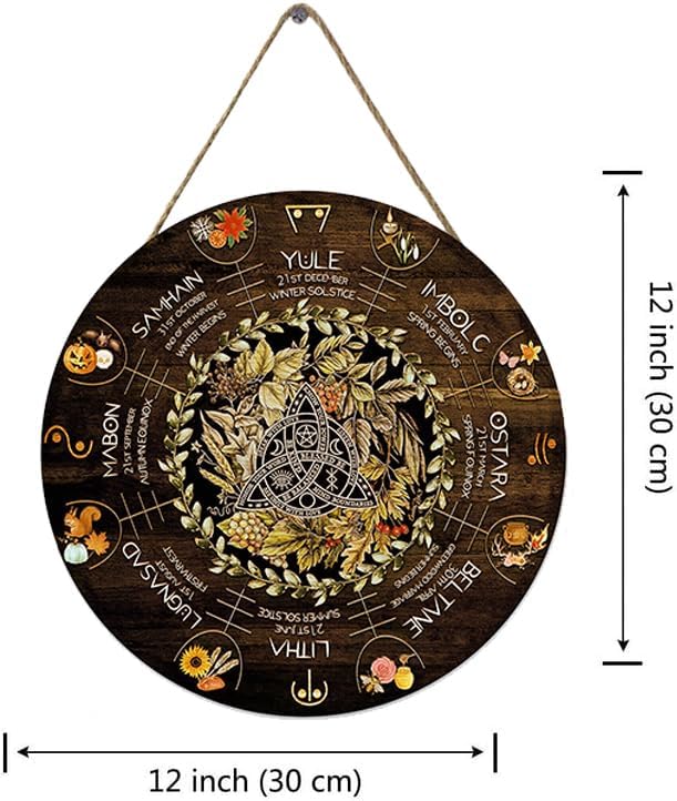 Wheel Year Wood Sign - Sabbats Pagan Witch Decor | Wiccan Calendar for Yule & Halloween | 12x12 Inch