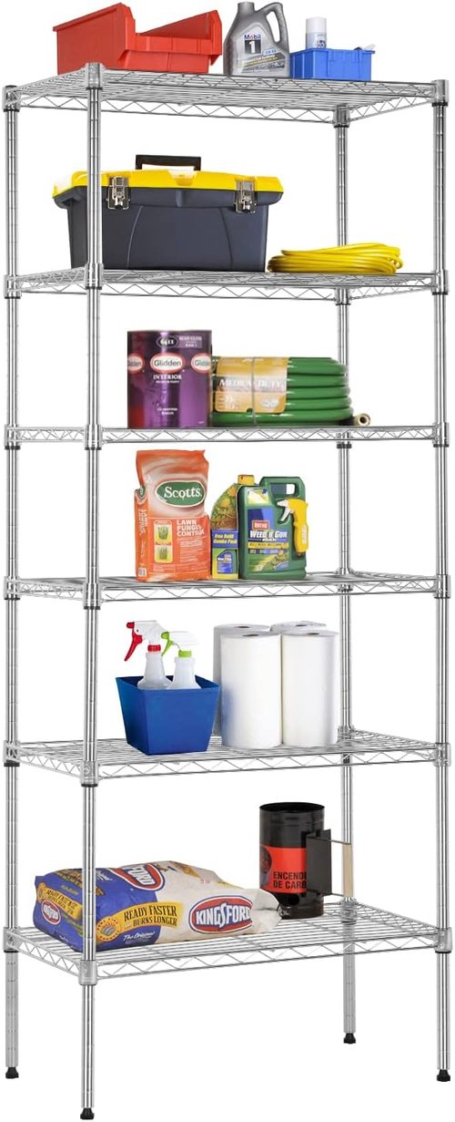BestOffice Adjustable Wire Shelving Unit - Heavy Duty Storage Shelves for Small Spaces | Chrome, 13" D x 23" W x 59" H