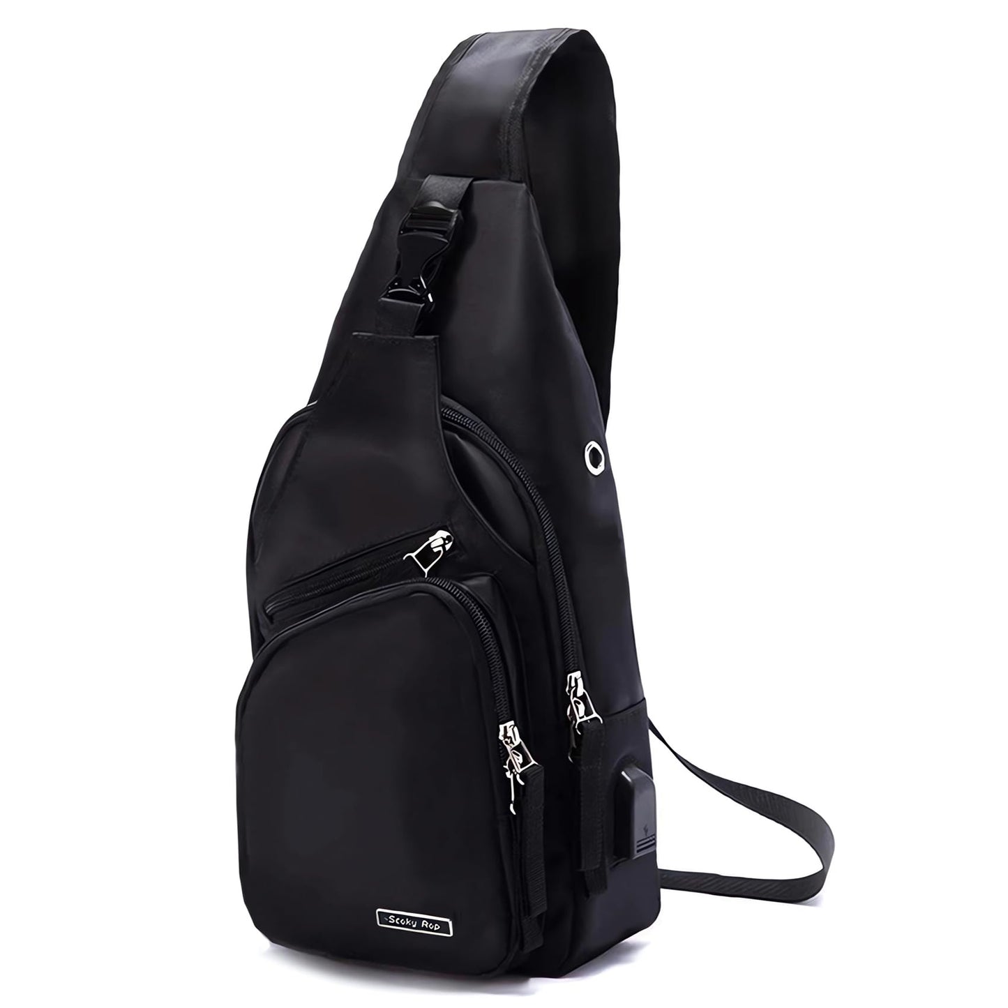 Seoky Rop Men Women Sling Backpack Nylon Water Resistant Shoulder Chest Crossbody Sling Bag with USB Charging Port Black
