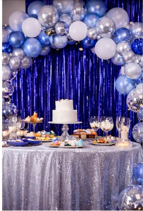 Dark Blue Metallic Foil Fringe Curtain Backdrop by [Brand Name] - 3.2ft x 6.4ft Party Decoration for Birthdays, Weddings & More
