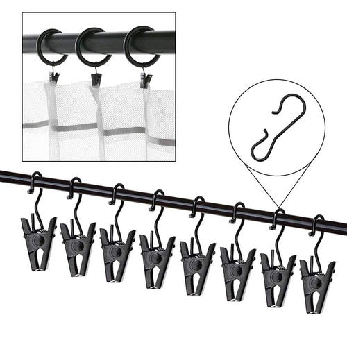 JANYUN 30 Pack Small Heavy-Duty Hook Clip Set Metal Curtain Hangers Clips for Clip Photo Home Decoration Art Craft Display - Black