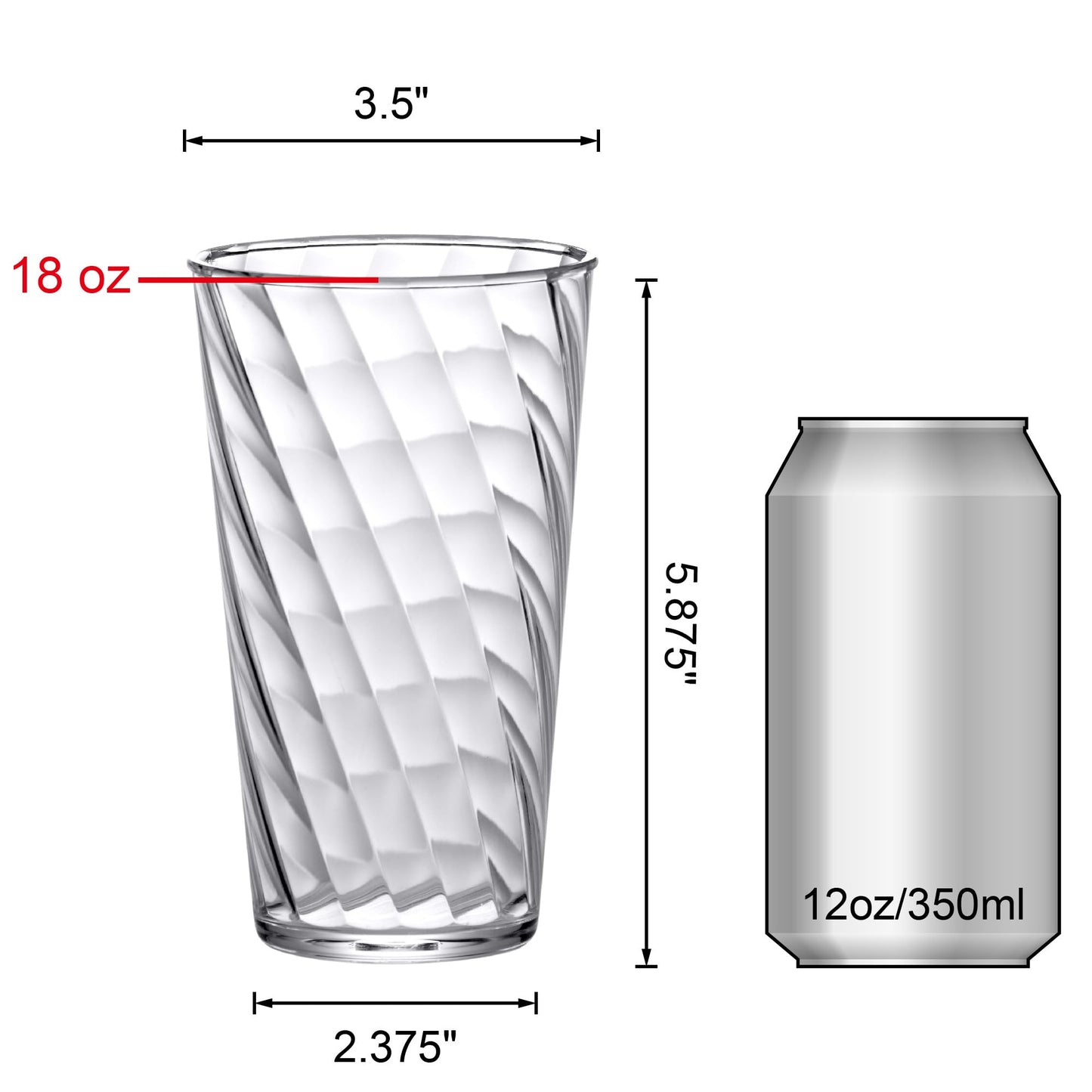Amazing Abby - Glacier - 18-Ounce Plastic Tumblers (Set of 16), Plastic Drinking Glasses, All-Clear Reusable Cups, Stackable, BPA-Free, Shatter-Proof, Dishwasher-Safe