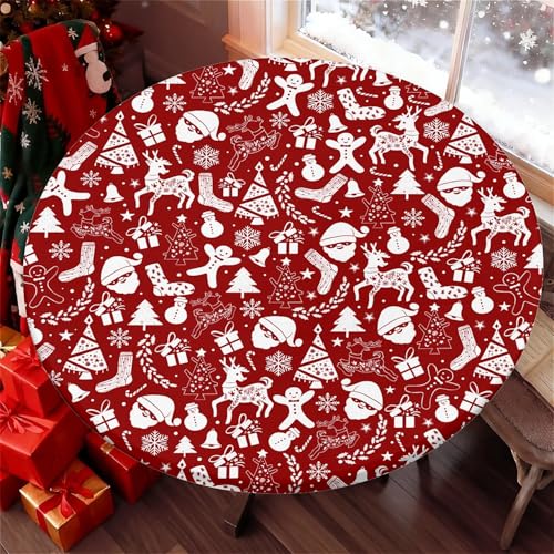 Artsgoo Christmas Round Fitted Tablecloth 52-Inch for 46-50 Inch Tables