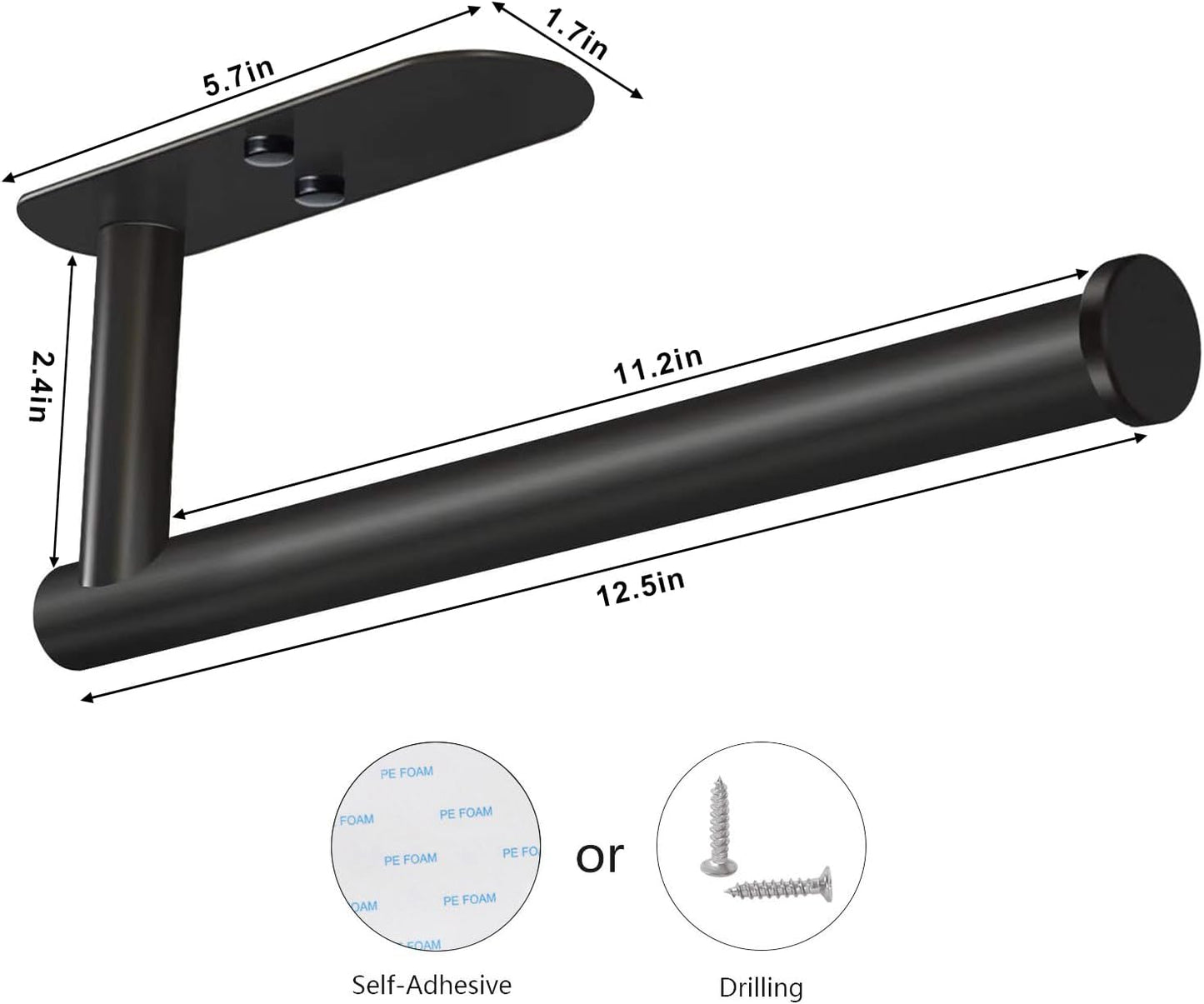 VAEHOLD Adhesive Paper Towel Holder - Wall-Mounted Kitchen Organizer | Black Stainless Steel Design