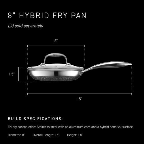 HexClad Hybrid Nonstick 8-Inch Frying Pan, Stay-Cool Handle, Dishwasher-Friendly, Oven-Safe Up to 900°F, Induction Ready, Compatible with All Cooktops