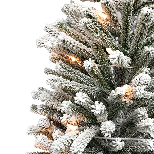 Puleo International 3' Flocked Fir Artificial Christmas Tree with 50 Clear Lights, Pine Cones