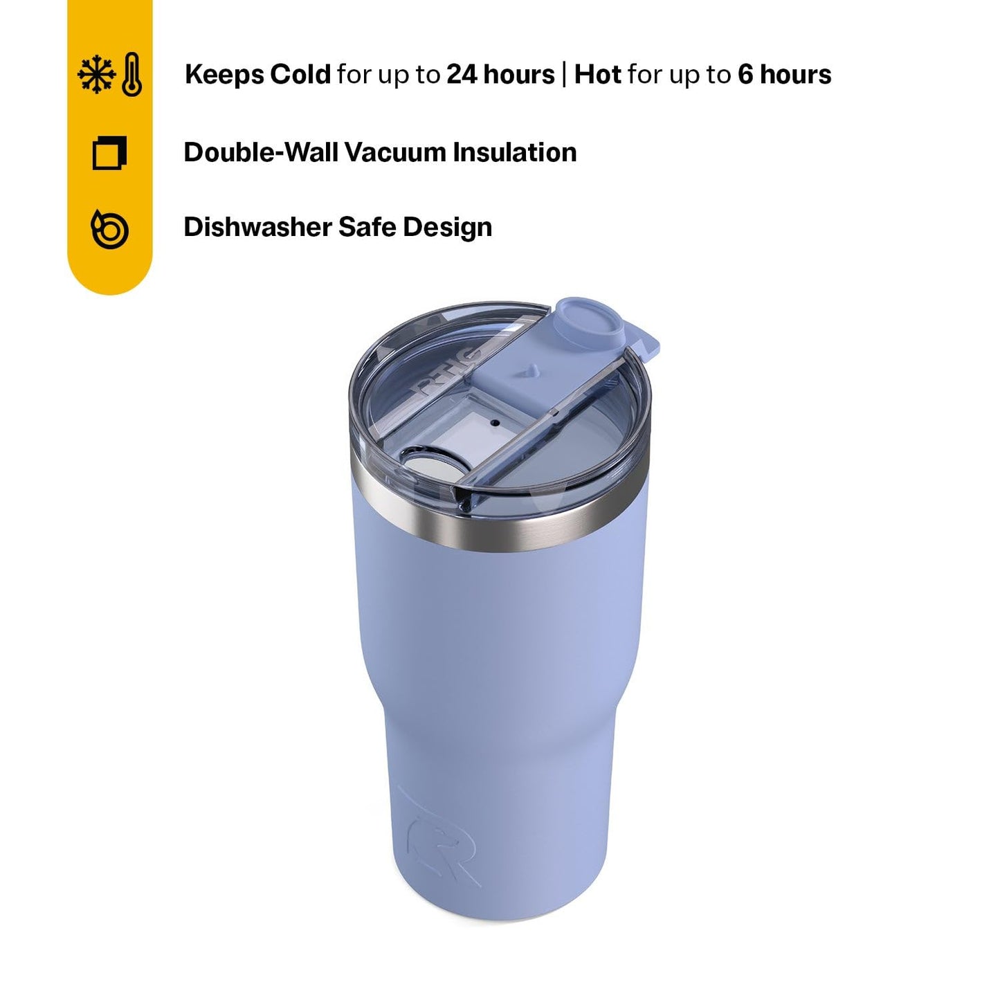 RTIC 30oz Essential Tumbler with Lid, Ceramic Lined, Insulated, Stainless Steel, Metal, Double Wall Vacuum-Insulation, Travel Cup for Iced Coffee, Tea, Hot and Cold Drink, Periwinkle