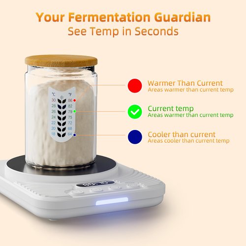 Banyaa Sourdough Starter Warmer with Temp Strips - Precise Thermostat (70-110°F), Intelligent Memory & 24H Timer, Bread Baking Supplies Tools (White)