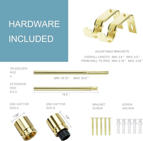 Byondeth Adjustable Curtain Rods - 16 to 60 Inches | 1-Inch Diameter with Elegant Gold Aluminium Finials