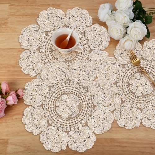 Embroidered Lace Doilies Placemats Set of 6, 12 Inch Non Slip Retro