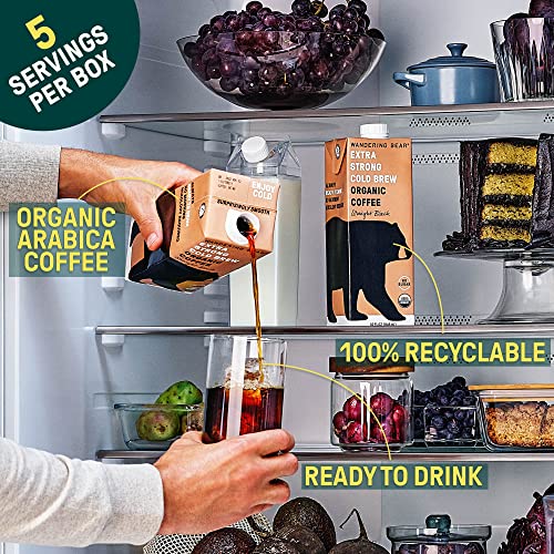 Wandering Bear Organic Cold Brew Coffee 32oz Pack of 3 - Straight Black, Strong & Ready to Drink