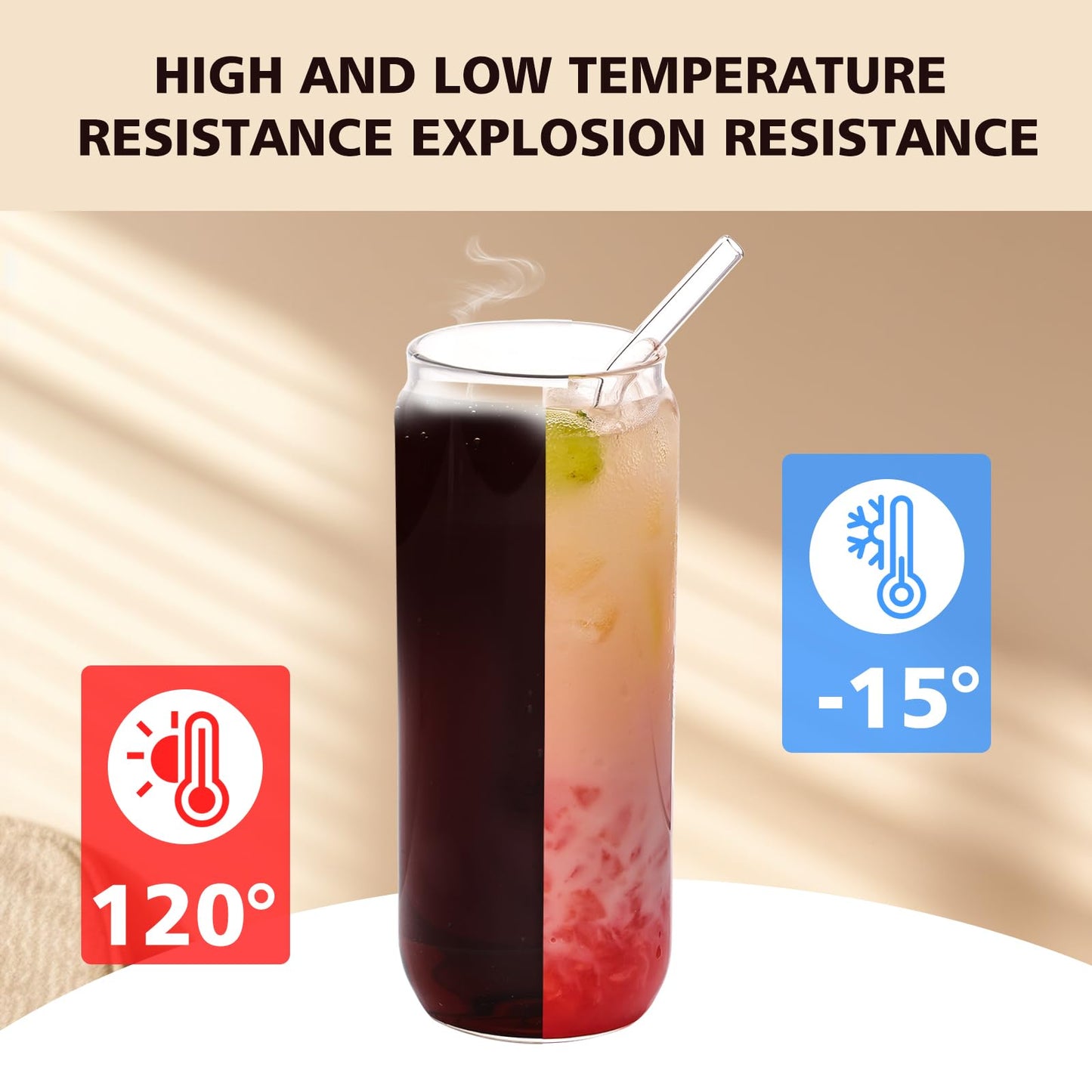 YUNCANG 6 Pack Bamboo Lid Glass Drinking Glasses with Glass Straw - 20-ounce Can Shaped Glassware for Beer, Iced Coffee, Cocktails, Whiskey, and More, Perfect for Cocktails, Whiskey, and Gifting