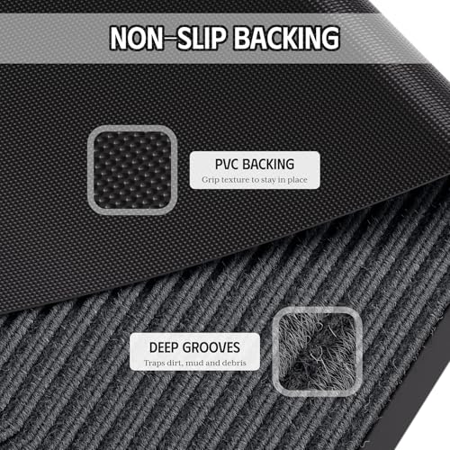 EZ2LIVE Grey Striped Heavy Duty Outdoor Entrance Door Mat 3' x 5' Non-Slip Absorbent
