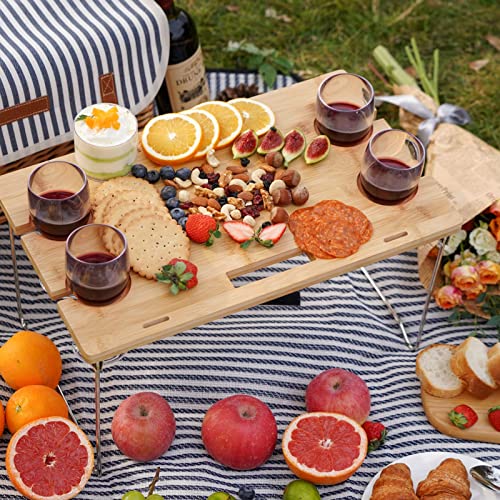 Picnic Basket for 4 with Detachable Wine Table - Stripe, L Size