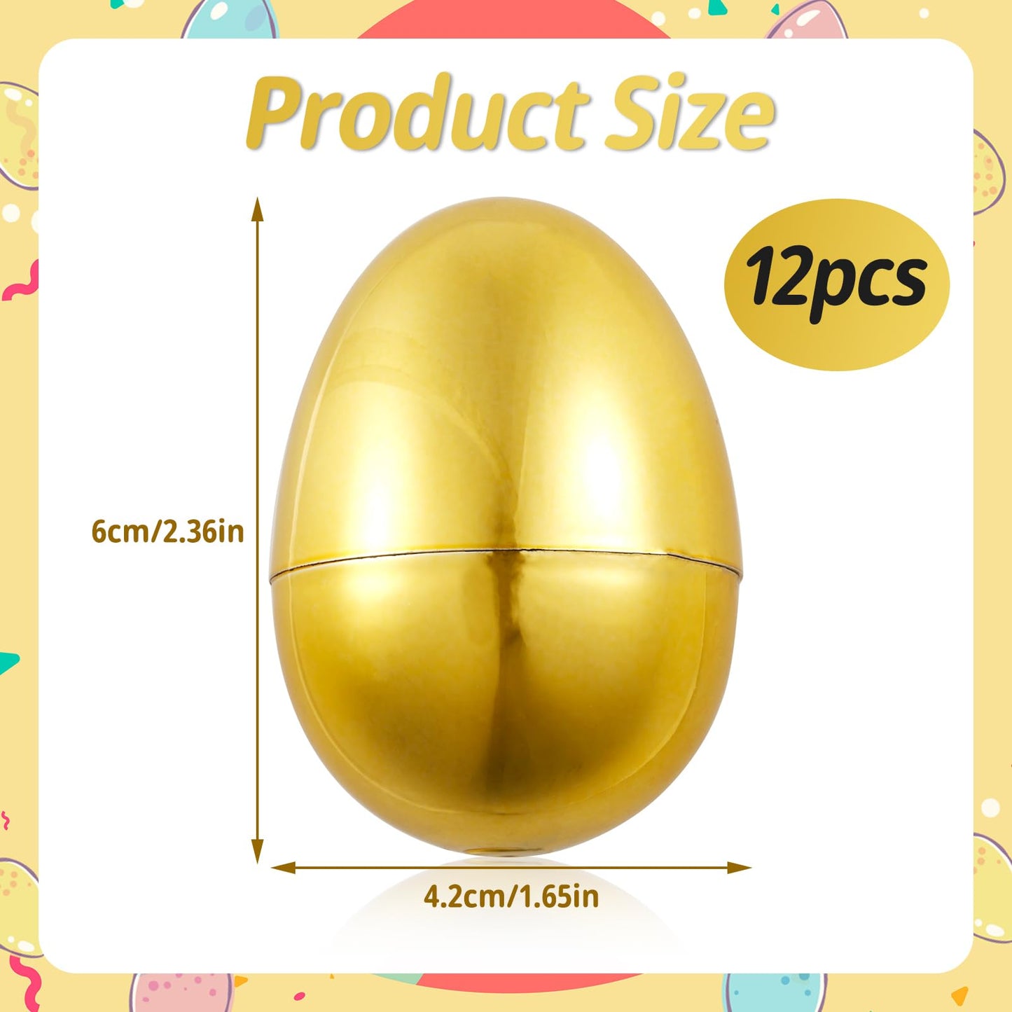 PEUTIER 12pcs Golden Easter Eggs, Fillable Easter Eggs Plastic Easter Eggs Empty Easter Egg Hunt Games Party Favor Fillers Basket Stuffers Crafts for Easter Party Company Activities