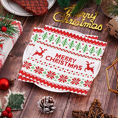 Whaline Christmas Disposable Napkins 6.5 x 6.5 Inch 80-Pack Ugly Sweater Pattern