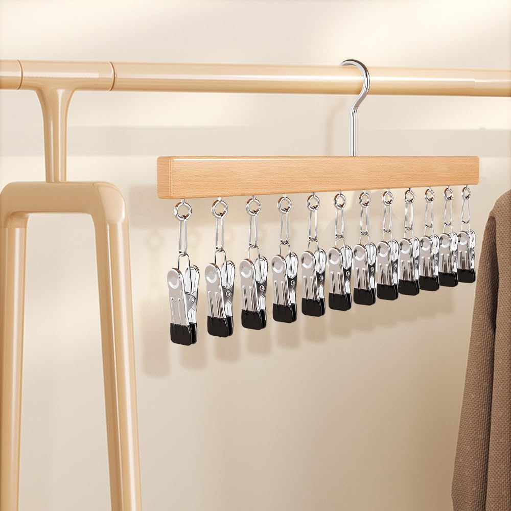 Skiennix Closet Organizer - Space-Saving Hanging Clips for Hats, Scarves, and Clothes | Vintage 12 Clips