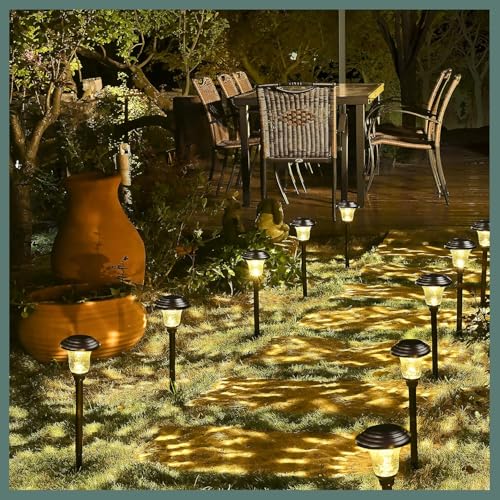 GIGALUMI Brown Solar Garden Lights 8 Pack with Metal & Glass Construction