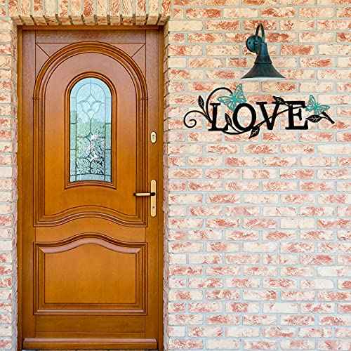 Metal Butterfly Love Sign Wall Decor Metal Black Love Word Sign Rustic Home Letter Ornament Cutout for Home Office Living Room Hanging Wall Decorations, 14 x 5 Inch