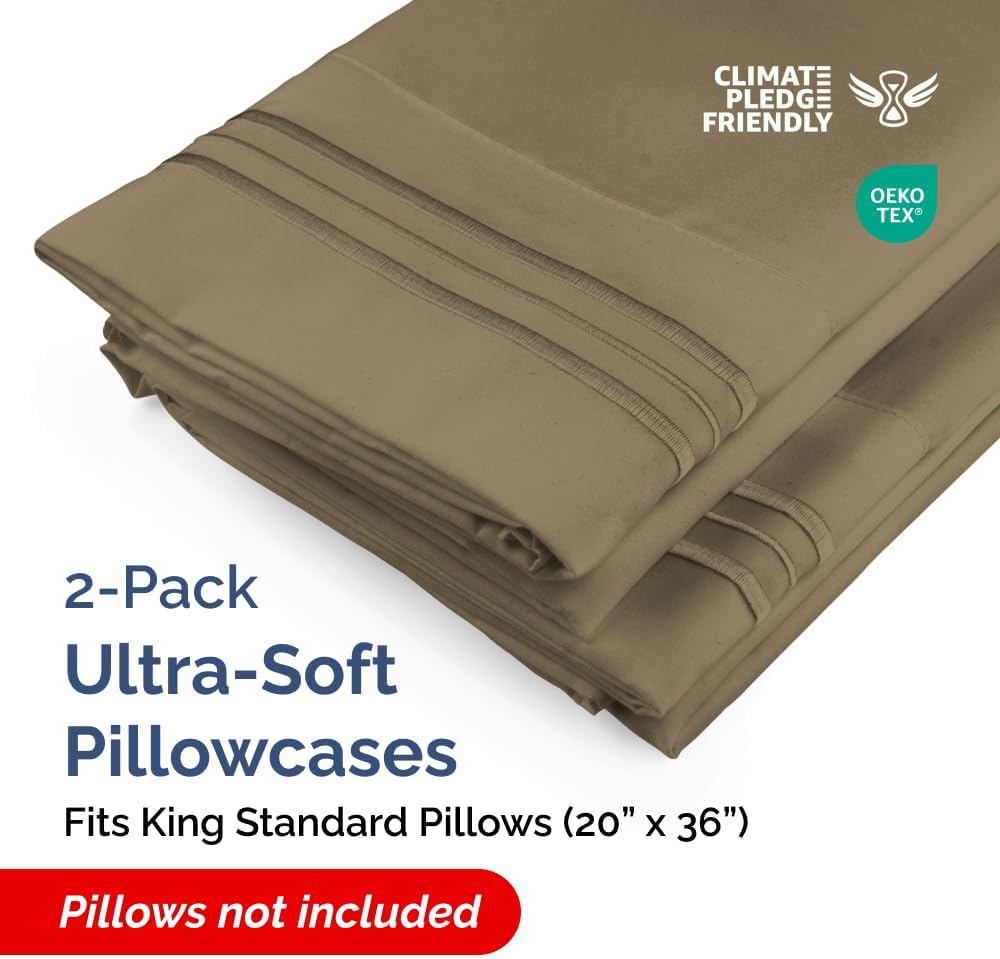 King Standard Pillow Cases by [Brand Name] - Ultra-Soft Hotel Quality Covers | Fade-Free & Wrinkle-Resistant - 2 Piece Set in Khaki