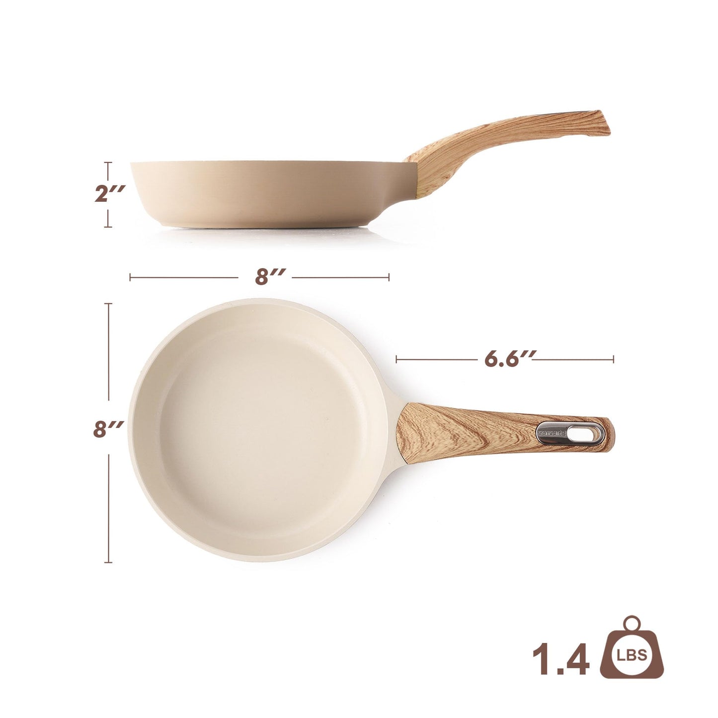 SENSARTE Ceramic Nonstick Frying Pan Small Skillet 8Inch Non Stick Omelette Pans, Non-toxic Healthy Kitchen Cooking Chef's Pan, Free of Intentionally Added PFOA/PFAS/PTFE, Induction Compatible, Taupe