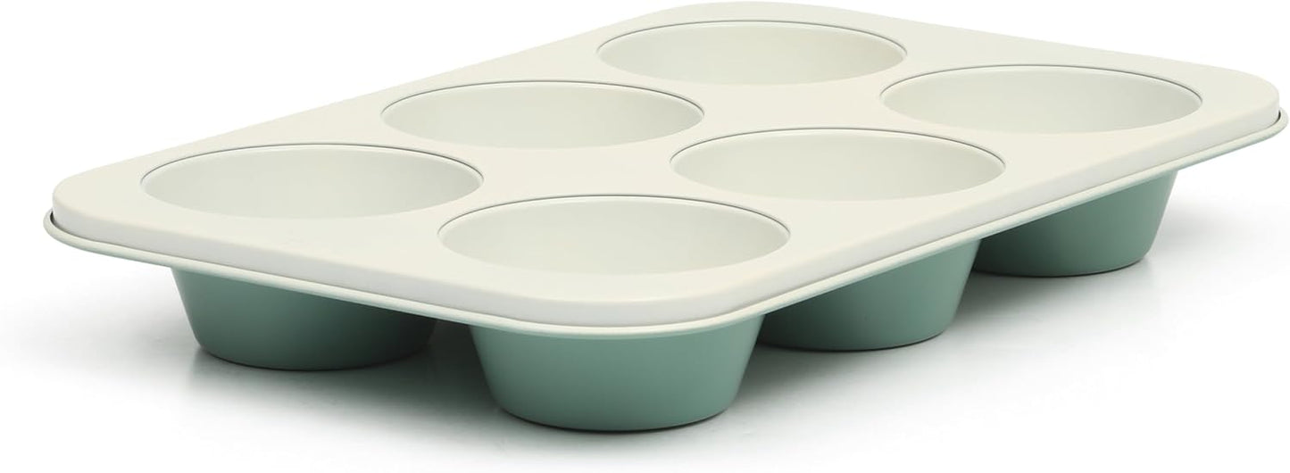 Martha Stewart Gallen Nonstick Carbon Steel Muffin Pan - 6 Cup Teal Bakeware for Perfect Muffins & Cupcakes