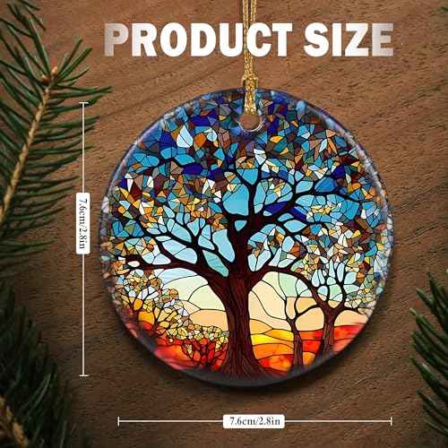 Touber Tree of Life Ornament, Christmas Decoration, Holiday Present Idea, Heirloom Keepsake, Round Ceramic, Bauble Present, Tree of Life