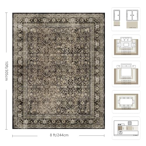 8x10 Rectangular Vintage Washable Area Rug - Brown Boho Non Slip Low Pile