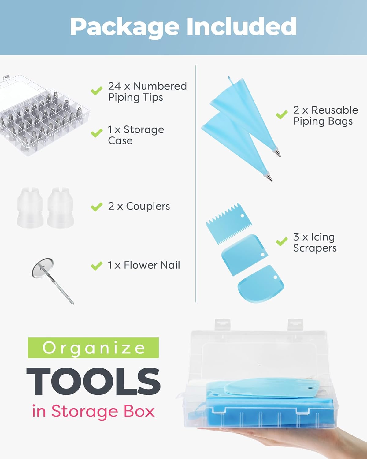 Kootek 32-Piece Cake Decorating Kit - 24 Icing Piping Tips & 2 Reusable 12-Inch Bags