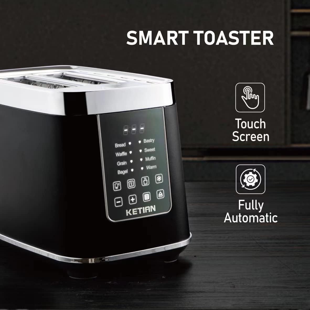 KETIAN Smart Touchscreen 2-Slice Electric Toaster - 7 Browning Settings & Preset Modes for Perfect Toast