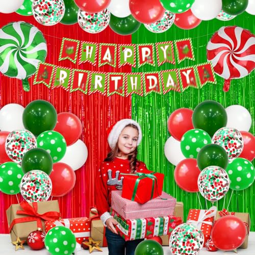Christmas Birthday Party Decorations Set with Banner, Balloons, Tableware & Foil Curtains
