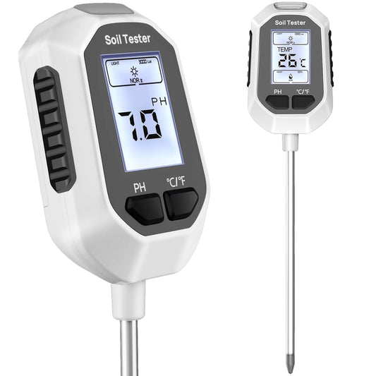 YAMRON 4-in-1 Soil Moisture Meter - Digital Plant Temperature, pH & Sunlight Tester | Backlit LCD Display for Gardening