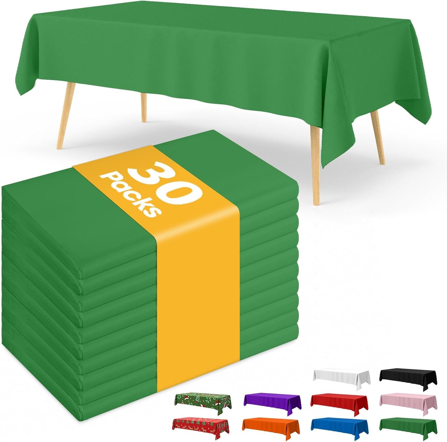Niuara Green Plastic Tablecloth - 30 Pack 54" x 108" Waterproof Disposable Covers for 6FT Tables | Perfect for Parties & Gatherings