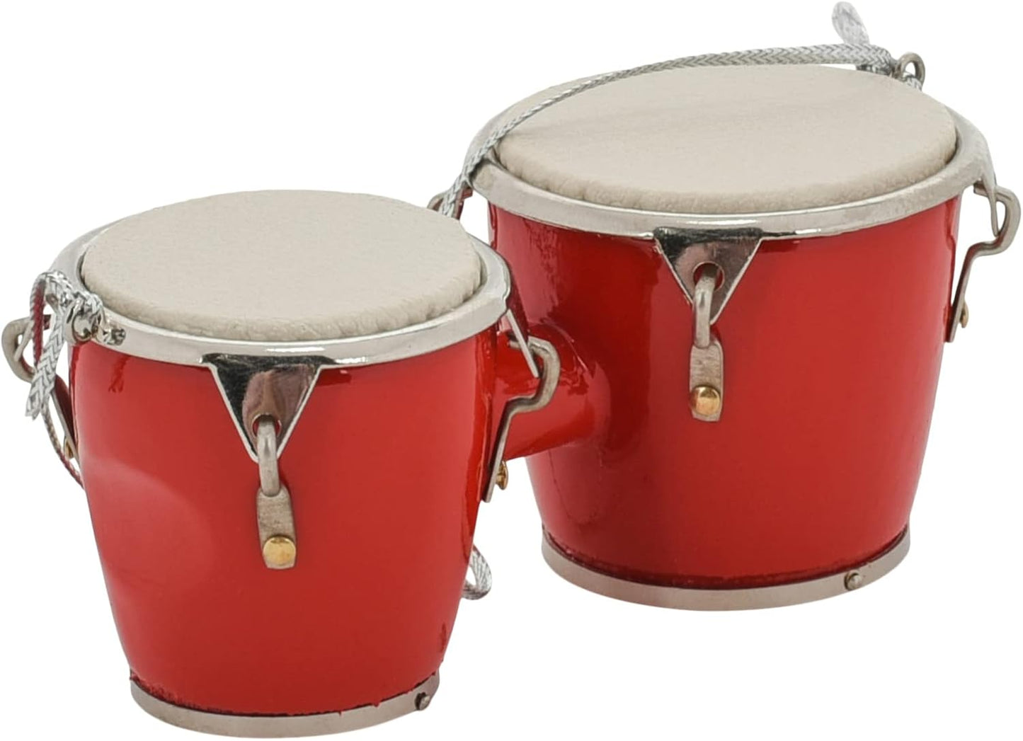 Red Wood & Brass Bongo Drum Ornament - 1.4" Decorative Gift for Music Lovers