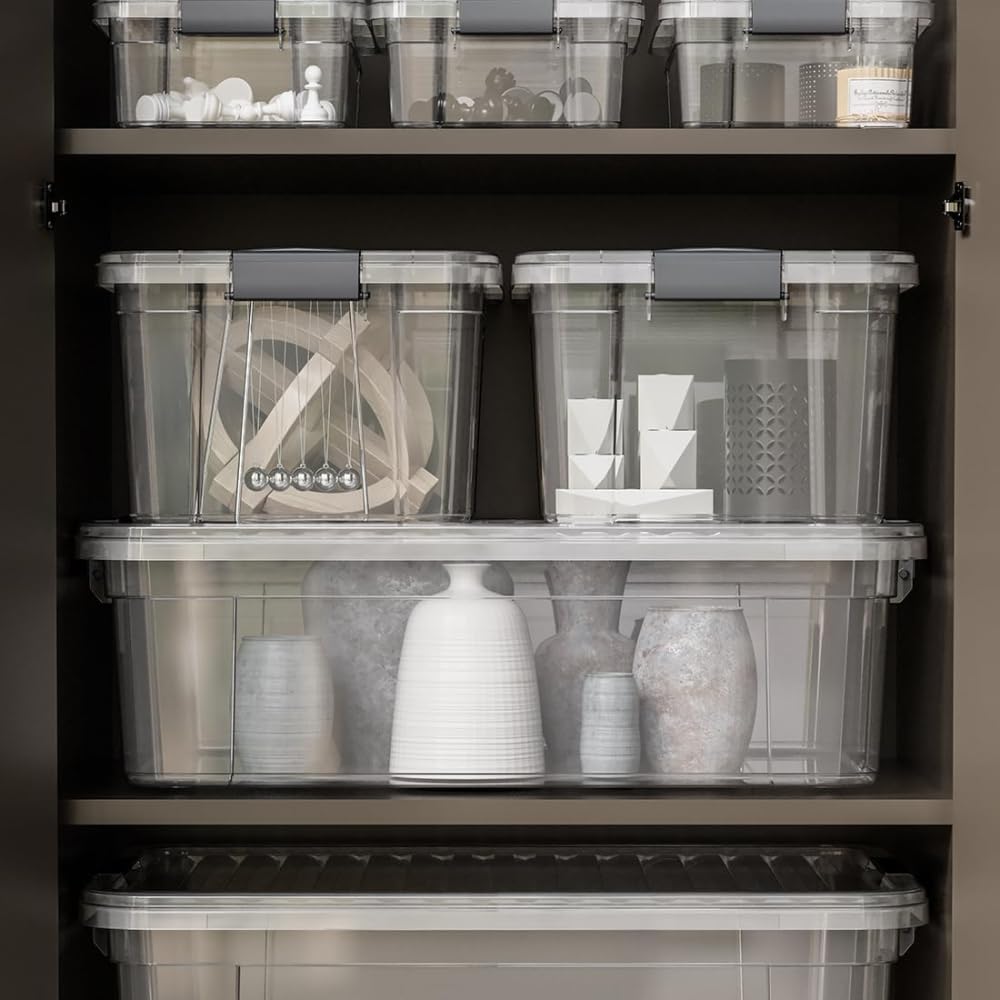 Superio Clear Storage Box with Lid, 14.7 Quart Plastic Container Bins for Organizing, Stackable Crates, BPA Free, Non Toxic, Odor Free, Organizers for Home, Office, School, and Dorm