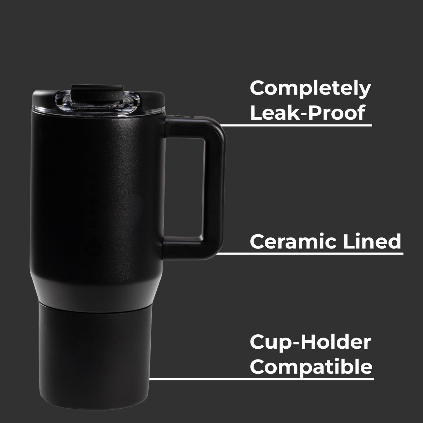 HydroJug Coffee Traveler 20 oz - Leak-Resistant, Ceramic-Lined Insulated Travel Coffee Mug for Hot or Cold Drinks with Flip Lid & Handle, Dishwasher Safe Coffee Tumbler, Black