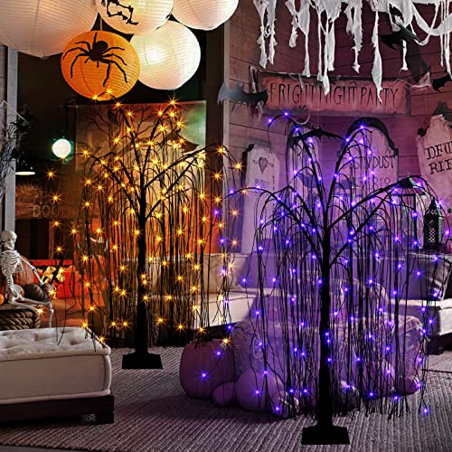 Lighted Halloween Tree 4FT Black & Purple Spooky Willow Outdoor Decoration