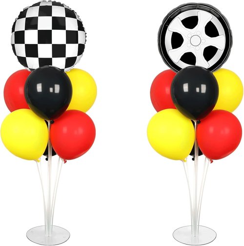 **Race Car Party Balloons Kit by [Brand Name] - 2 Sets with Checkered Foil Balloons | Red, Black & Yellow Decor for Boys' Birthday**