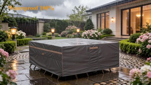 Heavy Duty Waterproof Patio Furniture Covers - UV Resistant Rectangular Table & Chair Set | 90" Wx 60" D x 28" H - Dark Grey
