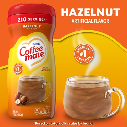 Coffee-Mate Hazelnut Powdered Coffee Creamer - Rich Flavor, 15-Ounce Pack of 6