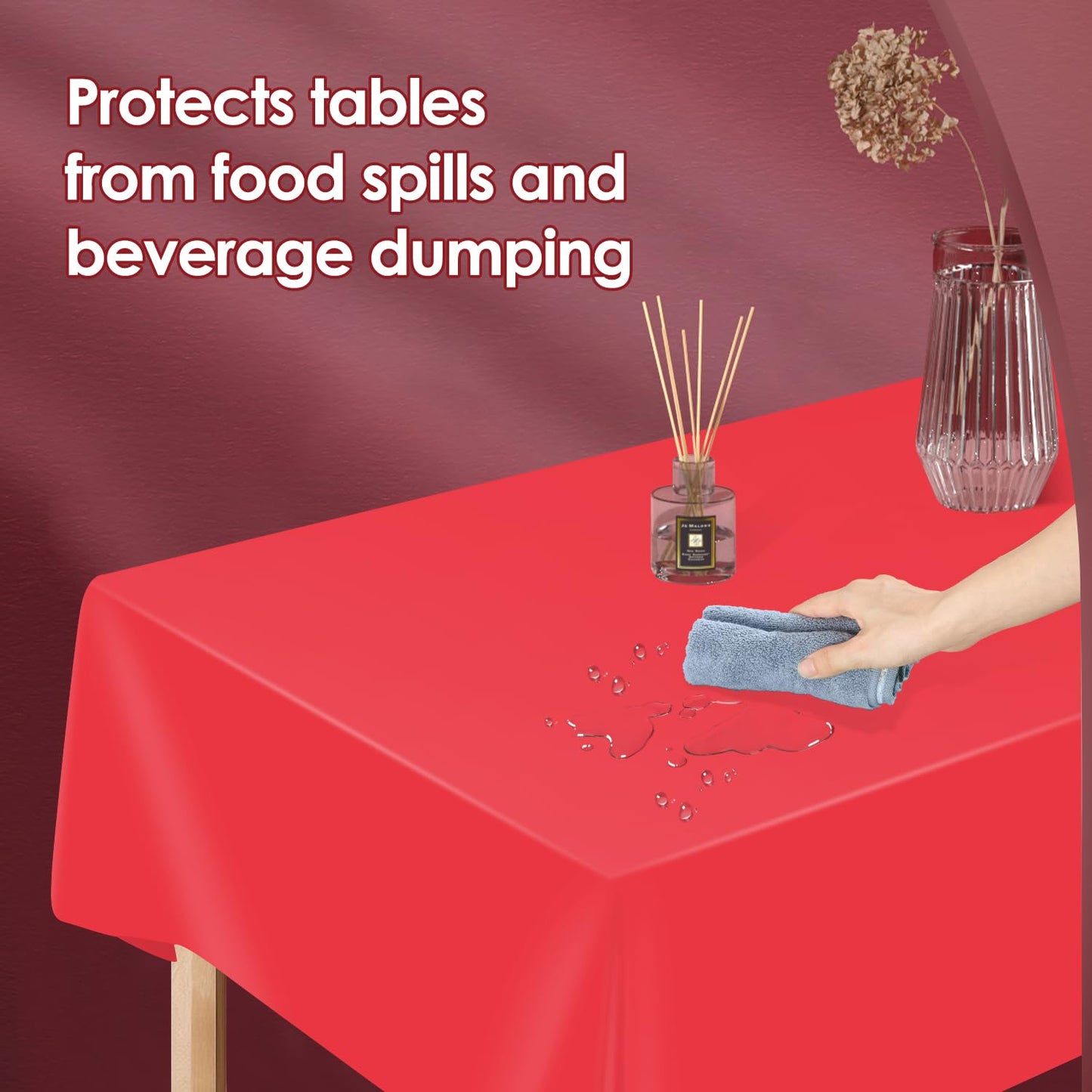 Xnluothsk Red 5 Pack 54 x 108 Inch Plastic Tablecloth Disposable Tablecloth for Rectangle Table, Party Plastic Table Cloth