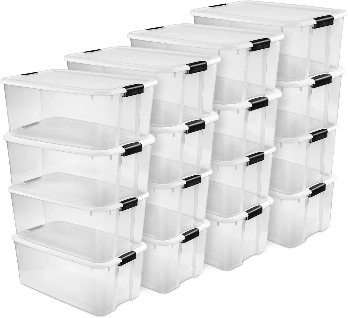 Sterilite 16-Pack Ultra Latching Storage Bins - Heavy-Duty Clear Plastic Organizing Containers, 116 Quart