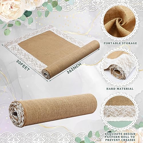Preboun 3ft x 30ft Burlap Lace Wedding Aisle Runner - Rustic Chic Ceremony Decor