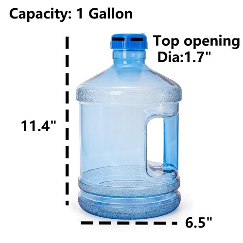 Dicunoy 2 PCS 1 Gallon Water Jug, Plastic Gallon Water Bottle with Handle, Sturdy Round Reusable Water Jug for Gym, Sports, Office, Camping, Outdoor, Refrigerator