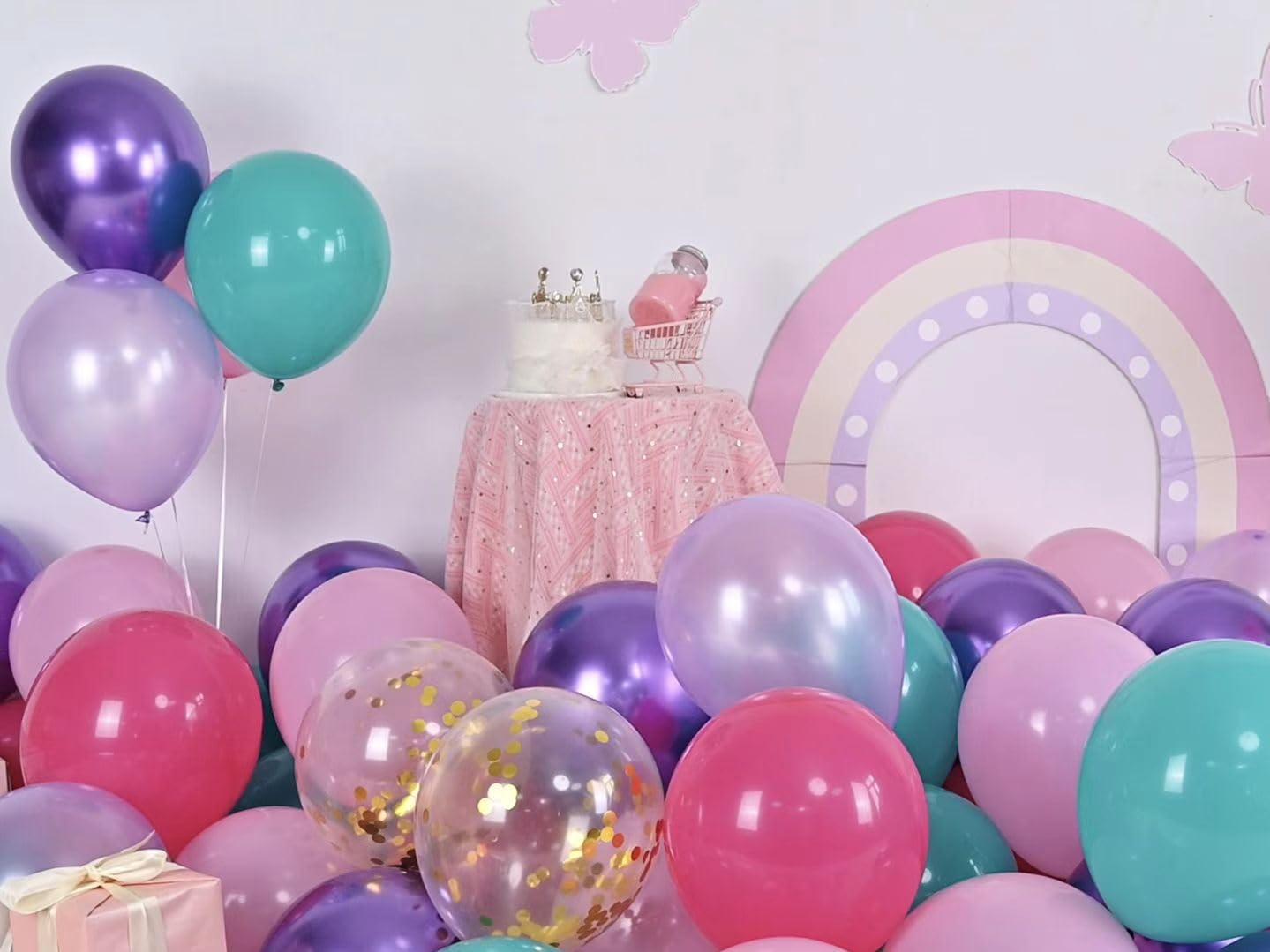 HILAVO Pink and Purple Balloons, 60PCS 12Inch Purple Pink Teal Blue Balloons and Gold Birthday Balloon for Girls Princess Birthday Mermaid Baby Shower Party Decorations