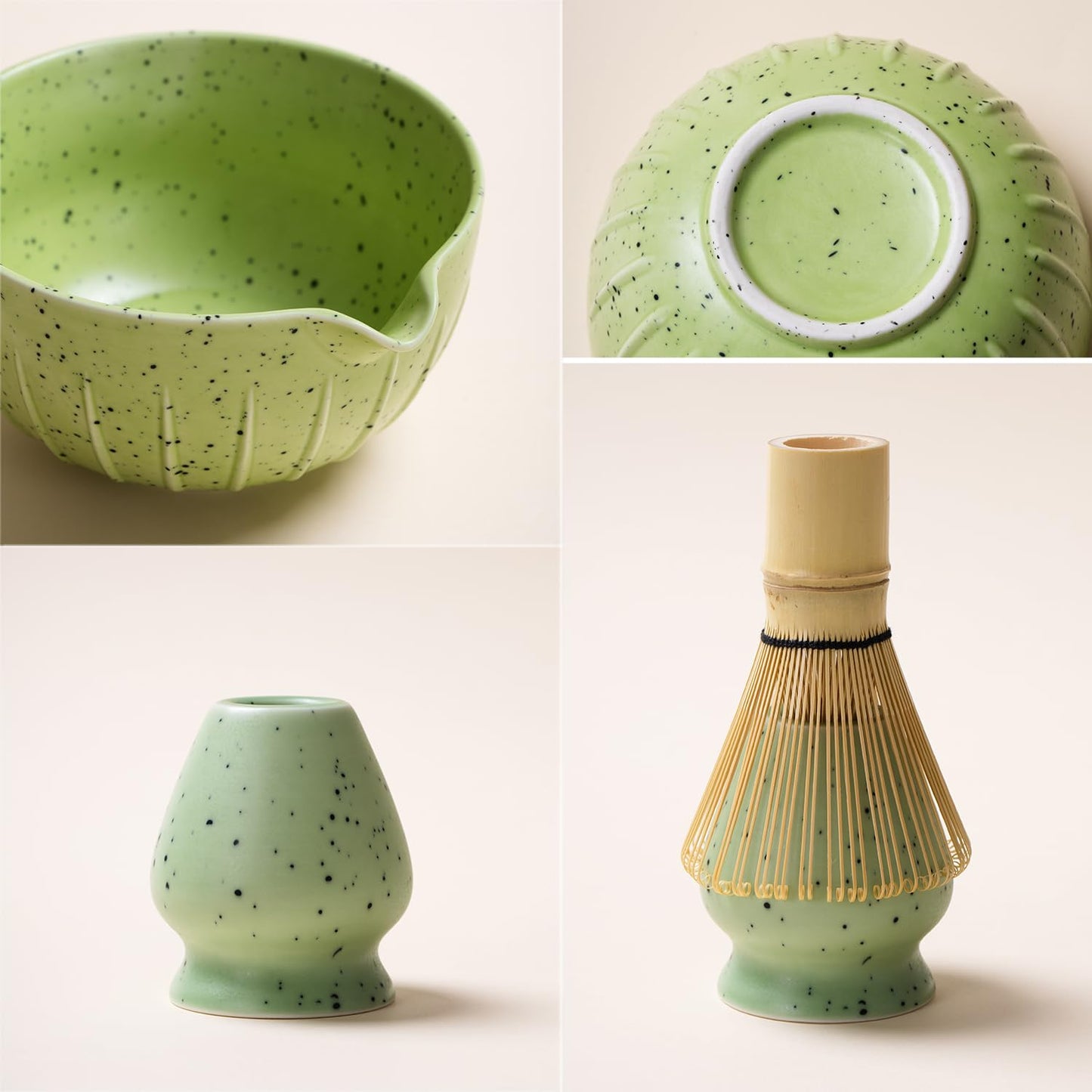 Matcha Set, Matcha Whisk and Holder, Bamboo Matcha Scoop and Stainless Steel Sifter - 7Pcs Gradient Green Matcha Kit for Matcha Lover