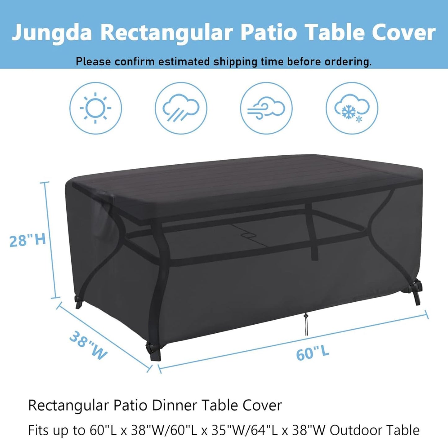 Outdoor Dining Table Cover - Waterproof 60-Inch Rectangle Patio Furniture Cover | 60 X 38 X 28 Inch
