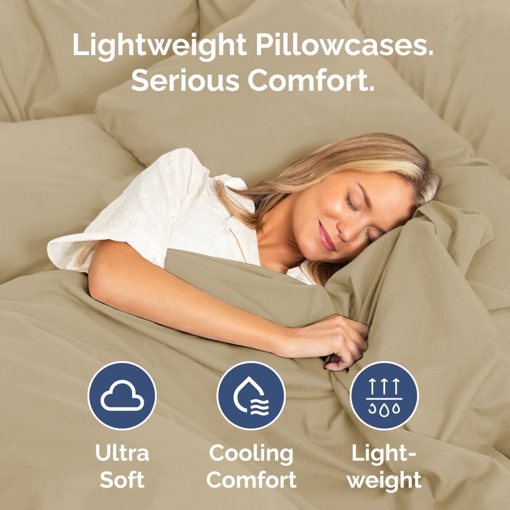 Skiennix Standard Pillow Cases Set of 4 | Ultra Soft Hotel Quality Covers - Machine Washable Beige