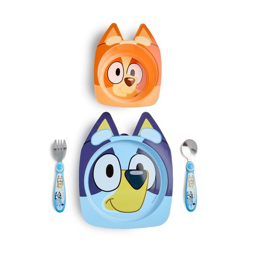 Bluey Kids Dinnerware Set - Suction Plate, Bowl & Stainless Steel Silverware - 4-Piece Feeding Essentials