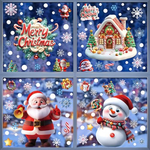 MAOTOAM Christmas Window Cling Stickers - 4 Sheets Holiday Decor for Glass Windows